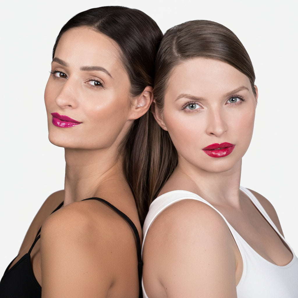 Facevolution Lip Booster 5 ml showcased by two models with visibly fuller and defined lips